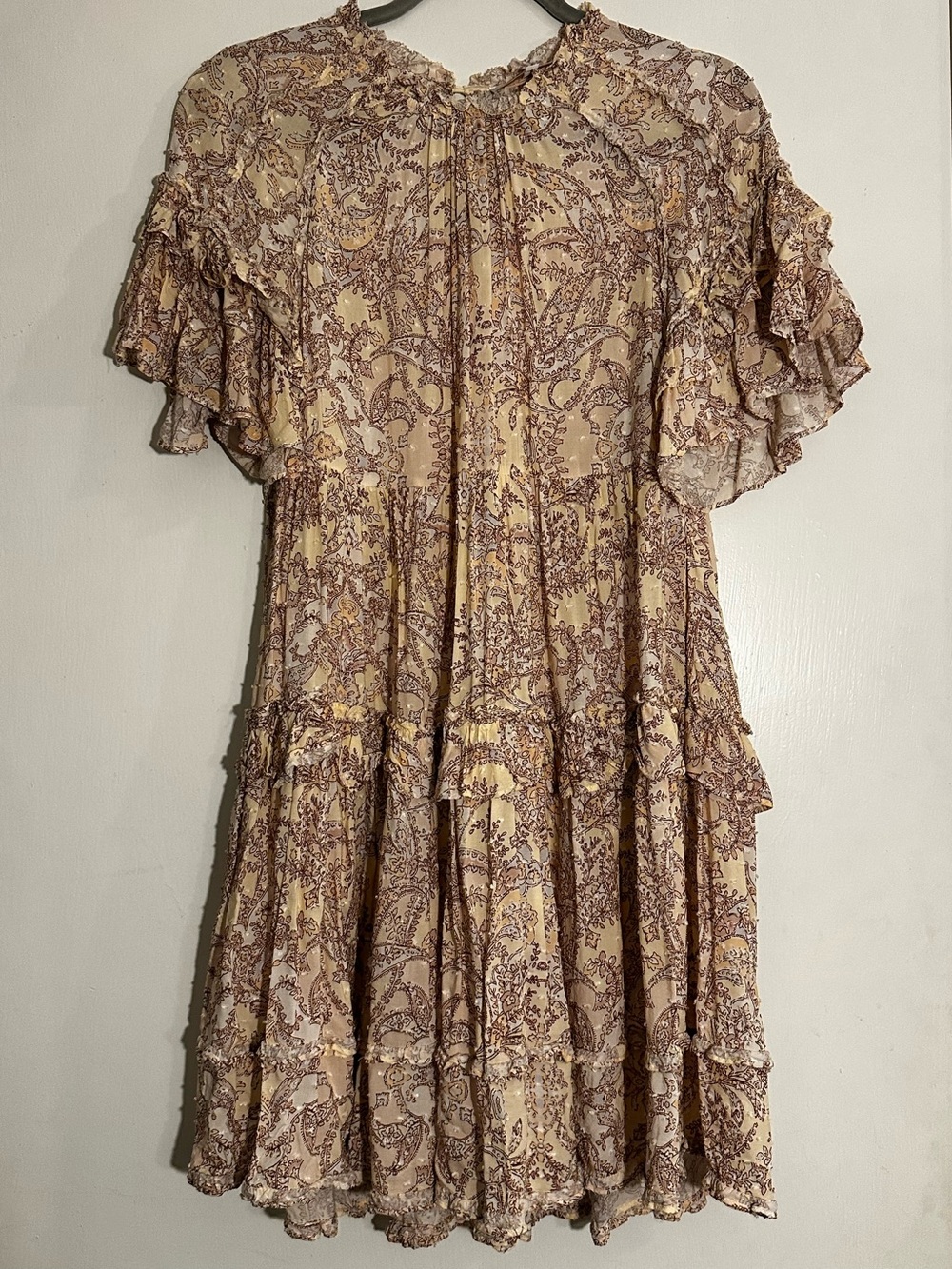 Olivaceous Cream Mini Dress with Brown Paisley Print
